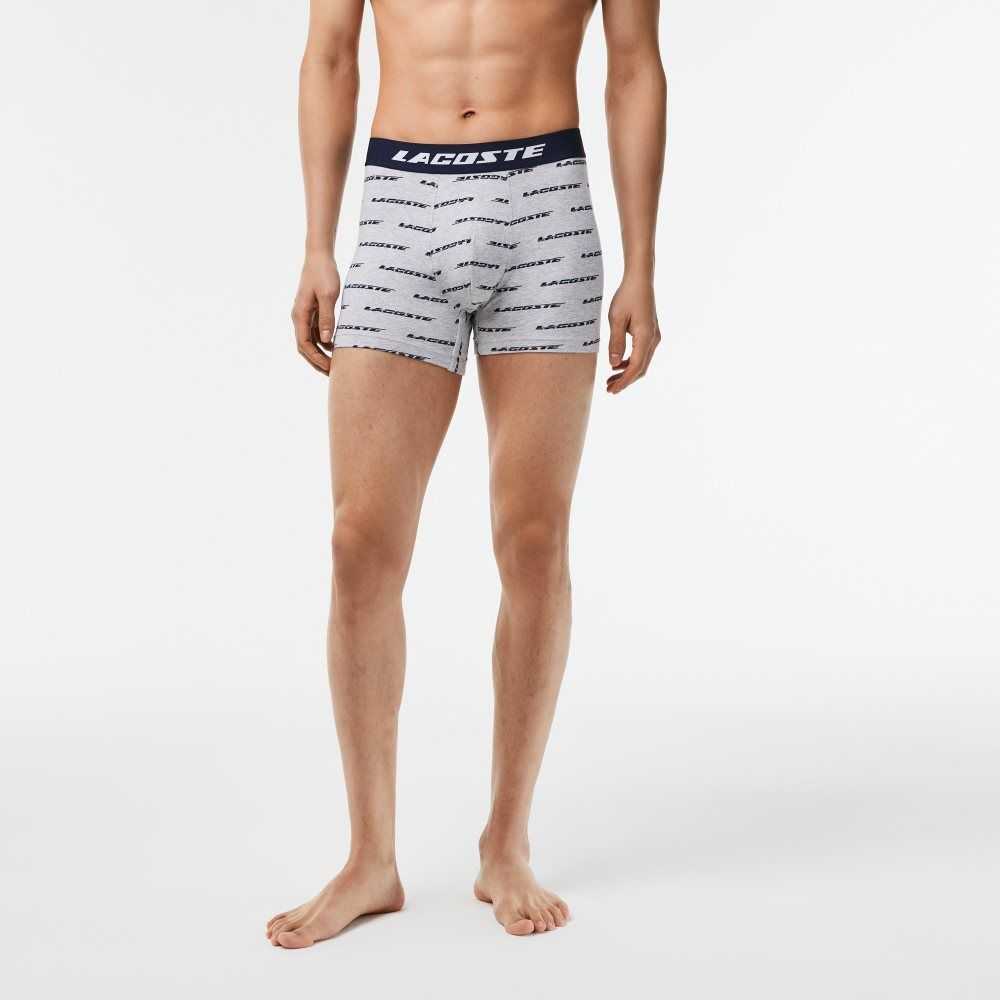 Lacoste 3-Pack Logo Print Jersey Boxers Grey Chine / Navy Blue | PLW-587360