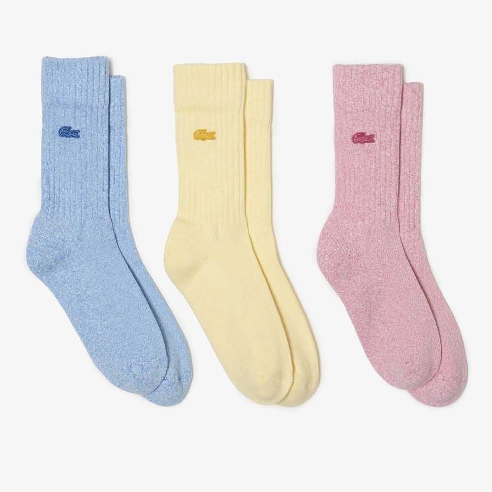 Lacoste 3-Pack Organic Cotton Socks Blue / Pink / Yellow | ELD-175603