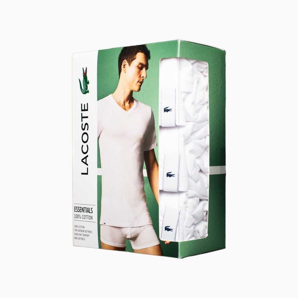 Lacoste 3-Pack Slim Fit V Neck T-shirts White | FUL-924156