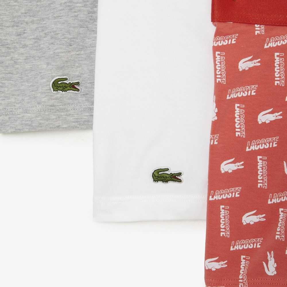 Lacoste 3-Pack Stretch Cotton Printed Trunks Orange / Grey Chine / White | IOL-081692