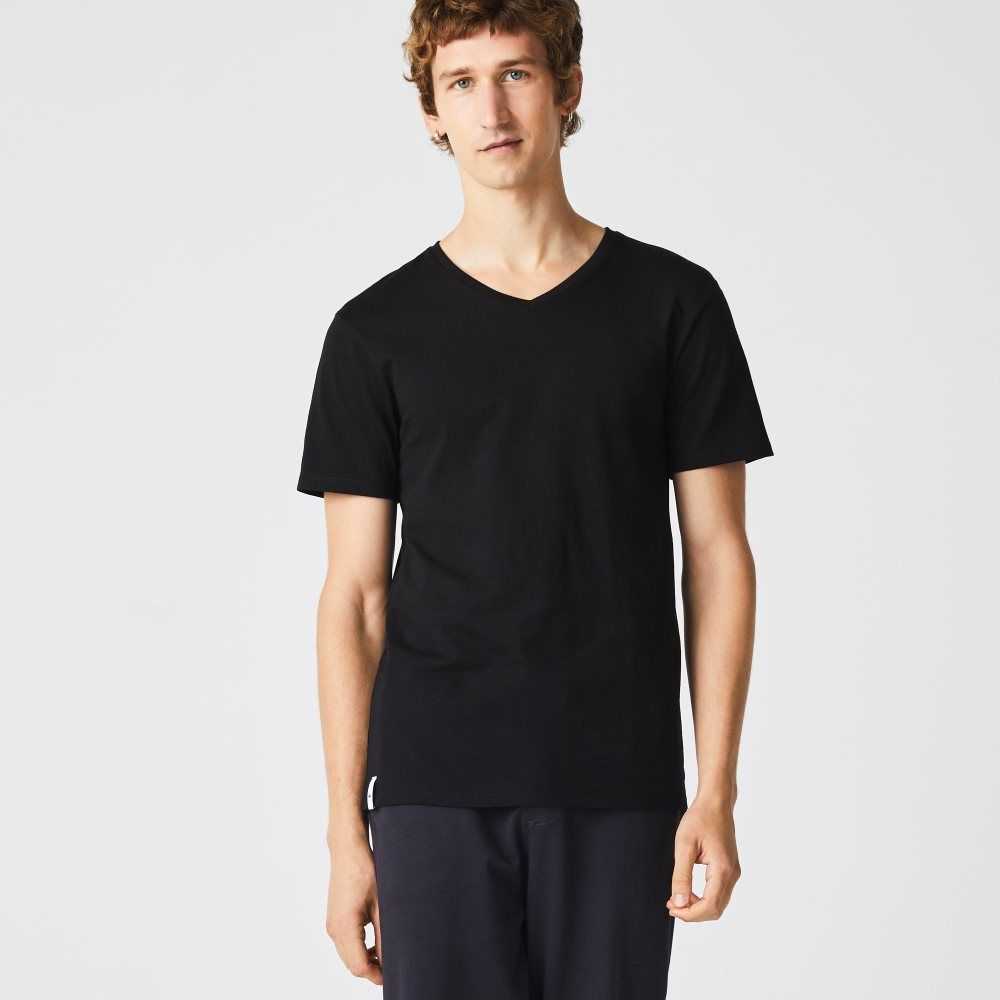 Lacoste 3-Pack of Plain T-Shirts Black | YCT-078135