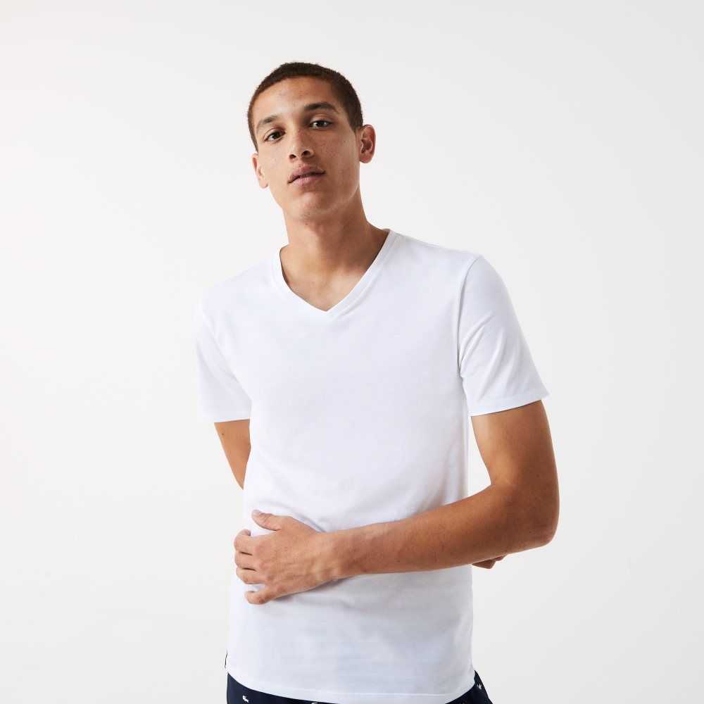 Lacoste 3-Pack of Plain T-Shirts White | EOQ-701489