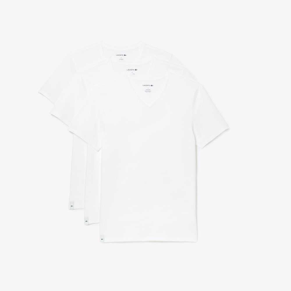 Lacoste 3-Pack of Plain T-Shirts White | EOQ-701489