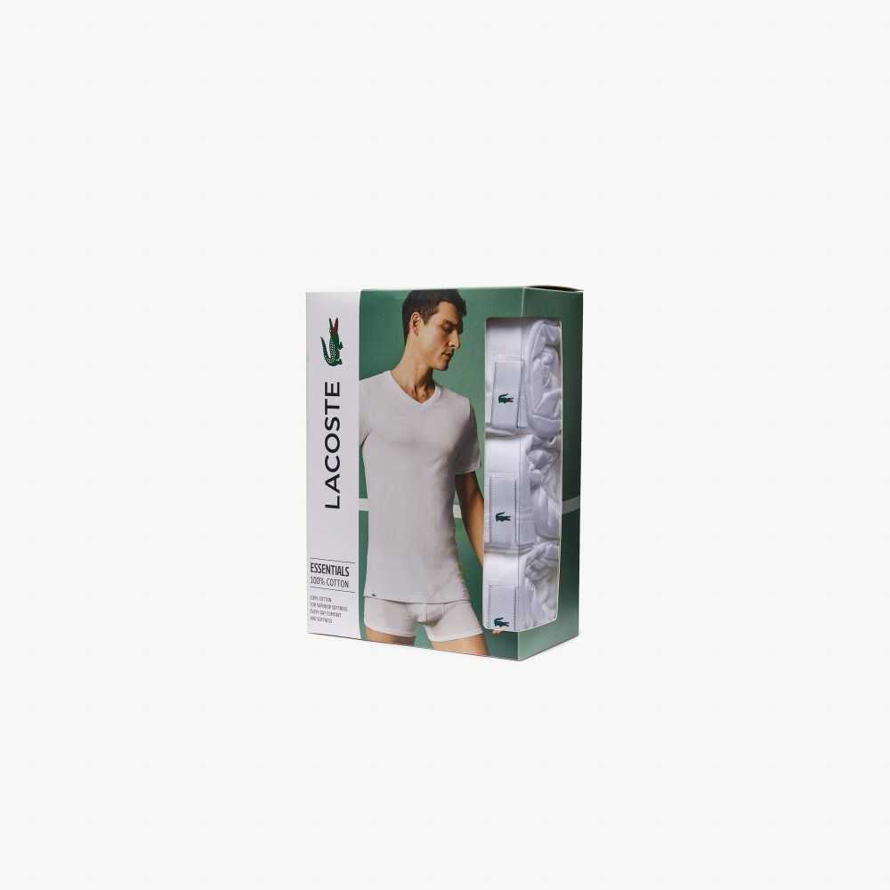 Lacoste 3-Pack of Plain T-Shirts White | EOQ-701489