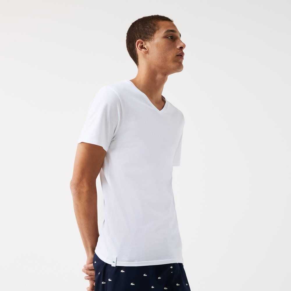 Lacoste 3-Pack of Plain T-Shirts White | EOQ-701489