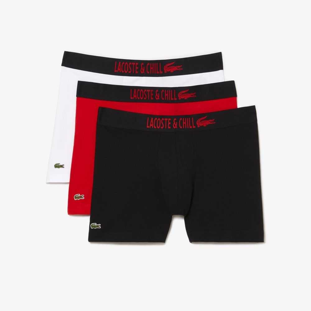 Lacoste 3-Pack x Netflix Jersey Boxers Black / Red / White | ZTX-016592