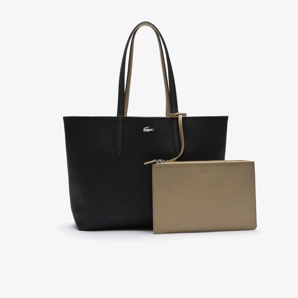 Lacoste Anna Reversible Bicolor Tote Bag Noir Krema | WEY-510438