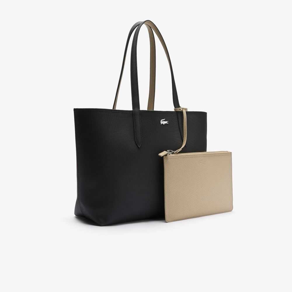 Lacoste Anna Reversible Bicolor Tote Bag Noir Krema | WEY-510438