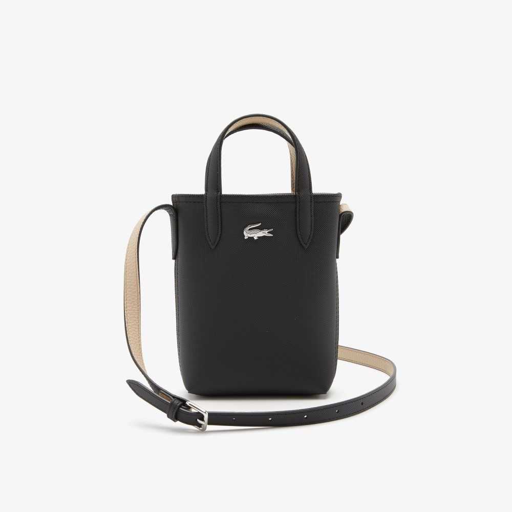 Lacoste Anna Signature Petit Pique Reversible Shoulder Bag Noir Krema | ZPK-301954