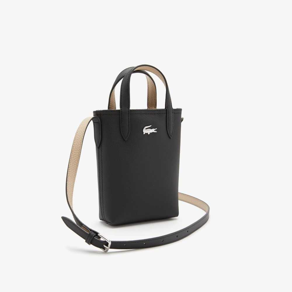 Lacoste Anna Signature Petit Pique Reversible Shoulder Bag Noir Krema | ZPK-301954