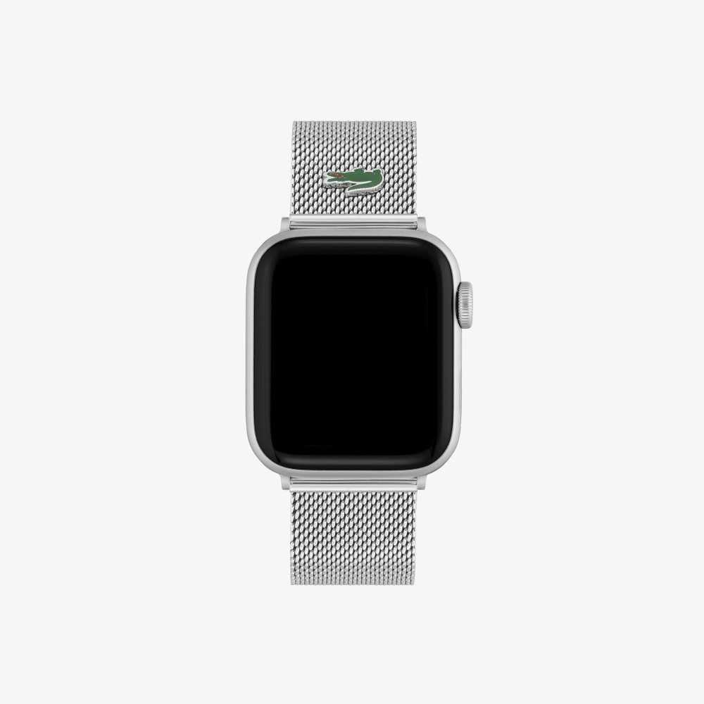 Lacoste Apple Watch Strap Stainless Steel Mesh Silver | PQU-359170