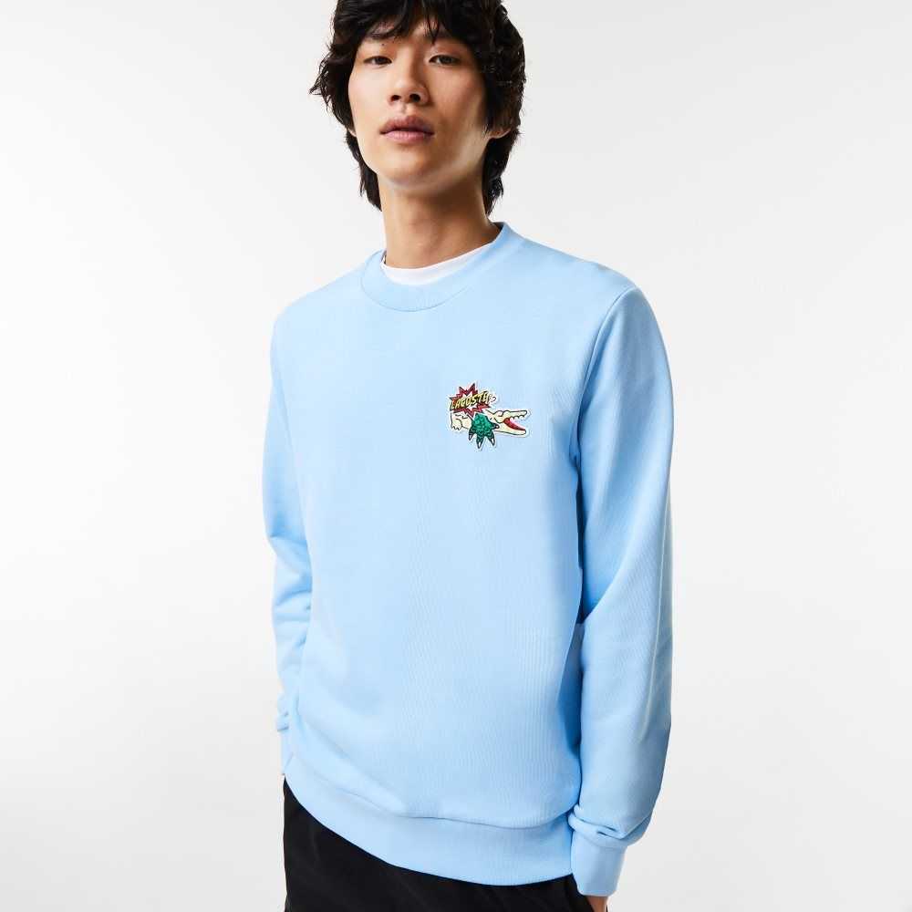 Lacoste Badge Organic Cotton Sweatshirt Blue | NBP-764501