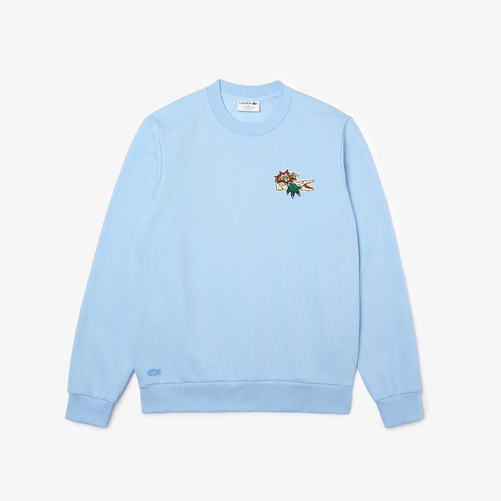 Lacoste Badge Organic Cotton Sweatshirt Blue | NBP-764501