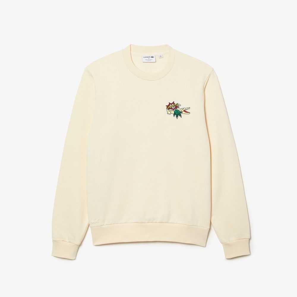 Lacoste Badge Organic Cotton Sweatshirt White | UMP-714826