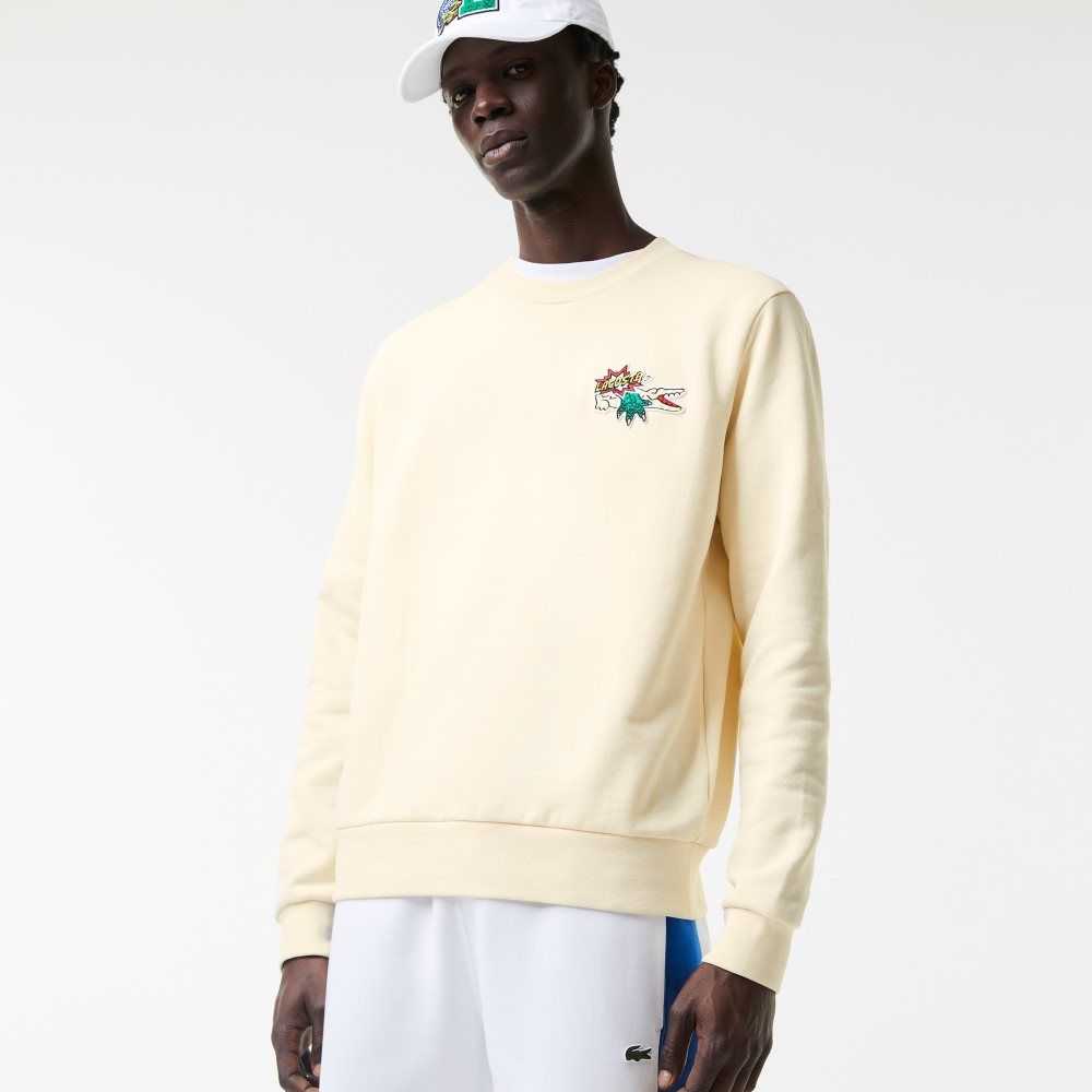 Lacoste Badge Organic Cotton Sweatshirt White | UMP-714826