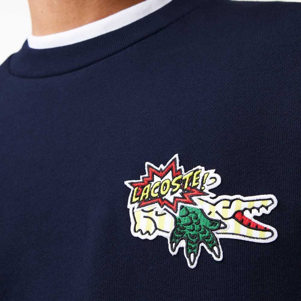 Lacoste Badge Organic Cotton Sweatshirt Navy Blue | WYV-235948