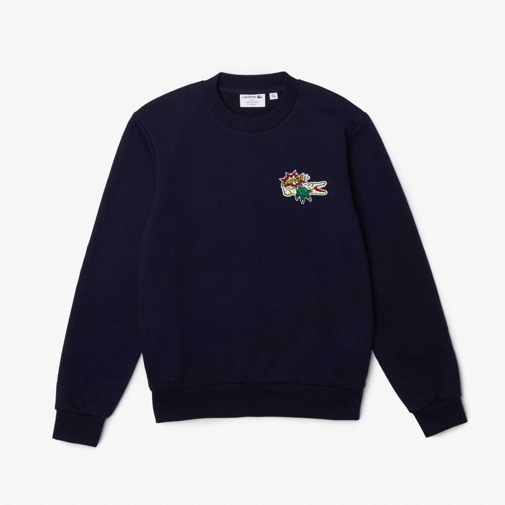 Lacoste Badge Organic Cotton Sweatshirt Navy Blue | WYV-235948