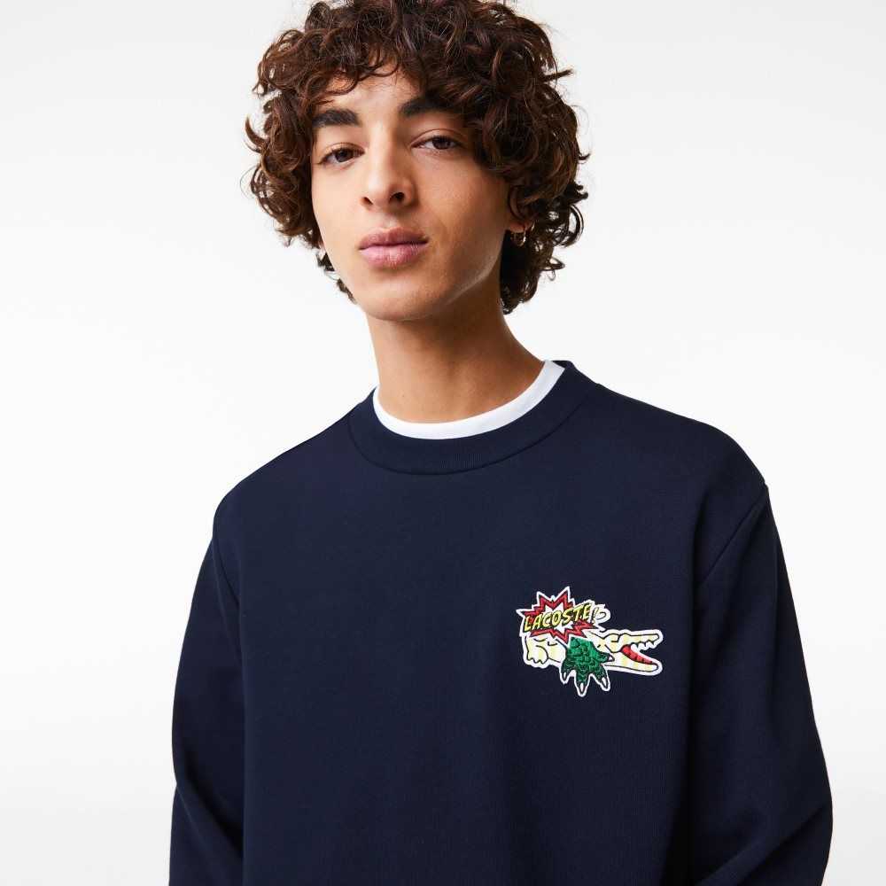 Lacoste Badge Organic Cotton Sweatshirt Navy Blue | WYV-235948