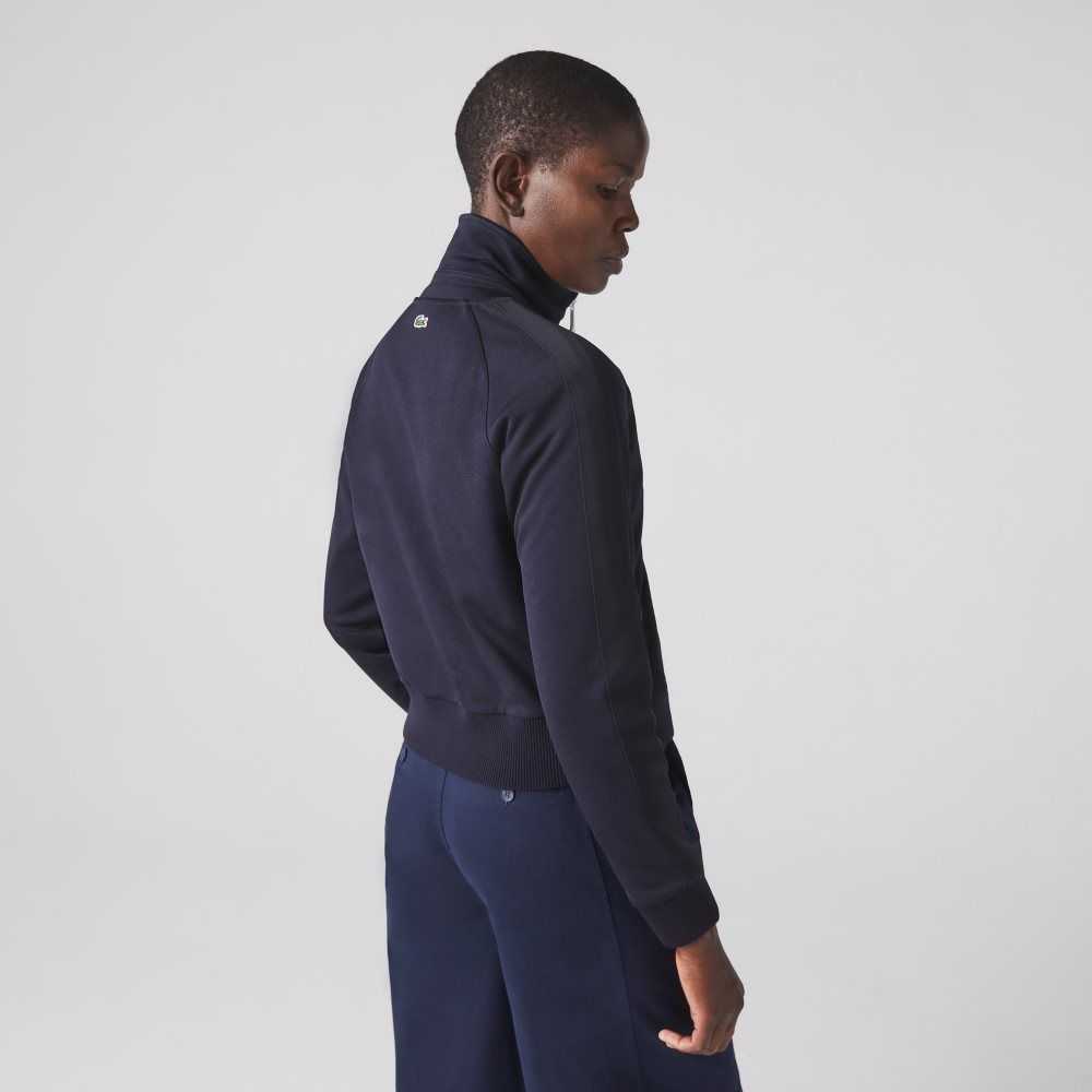 Lacoste Badge Pique Zippered Sweatshirt Navy Blue | HPQ-052876