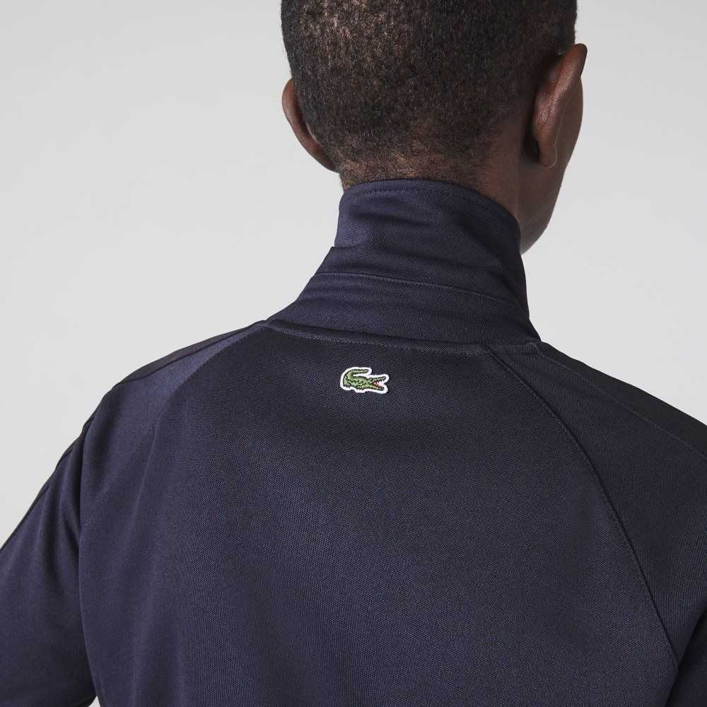 Lacoste Badge Pique Zippered Sweatshirt Navy Blue | HPQ-052876