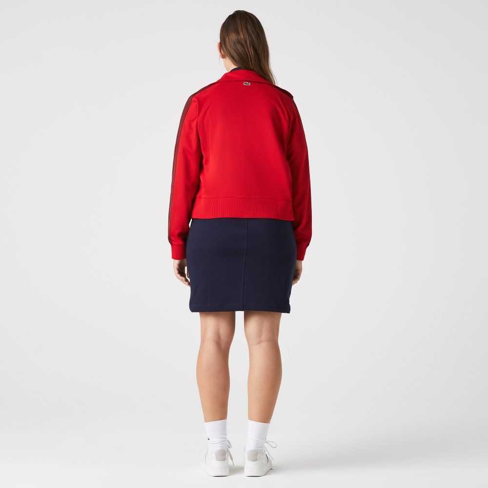 Lacoste Badge Pique Zippered Sweatshirt Red | RPG-865107