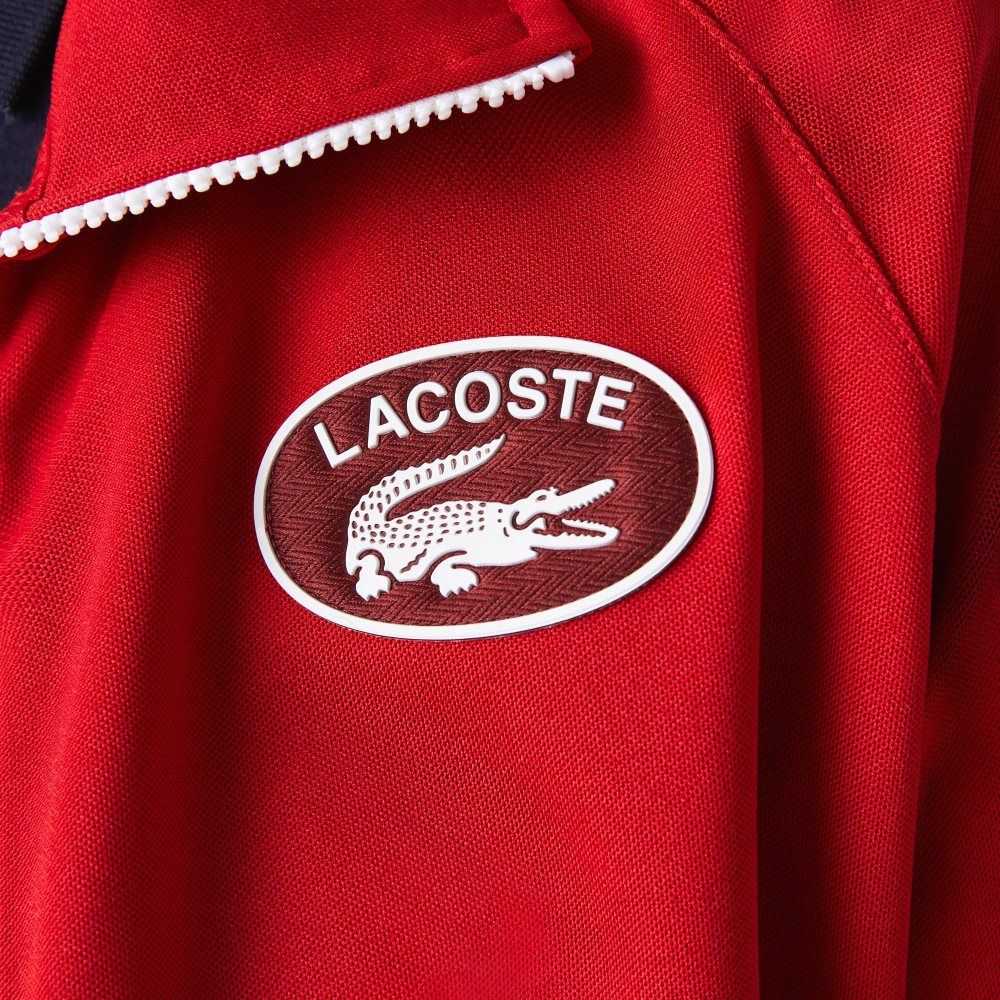 Lacoste Badge Pique Zippered Sweatshirt Red | RPG-865107