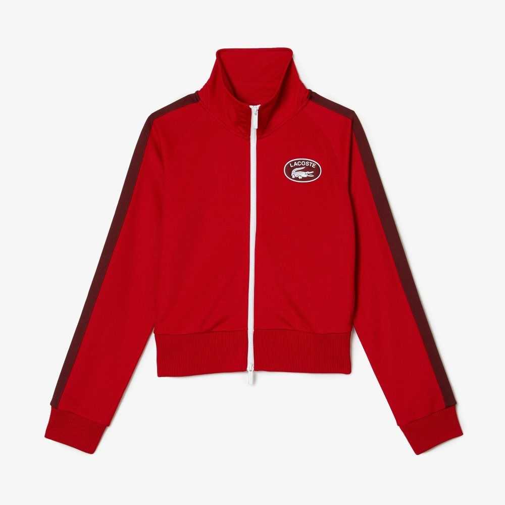 Lacoste Badge Pique Zippered Sweatshirt Red | RPG-865107