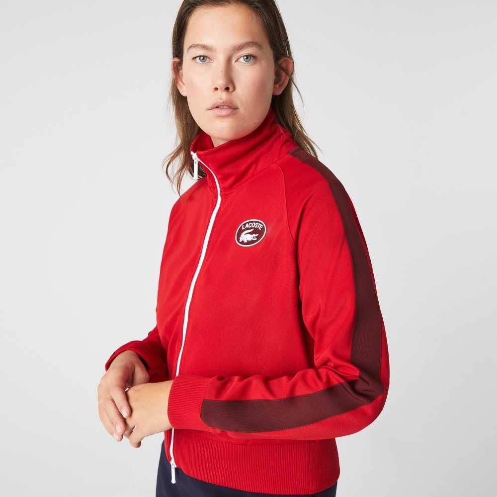 Lacoste Badge Pique Zippered Sweatshirt Red | RPG-865107