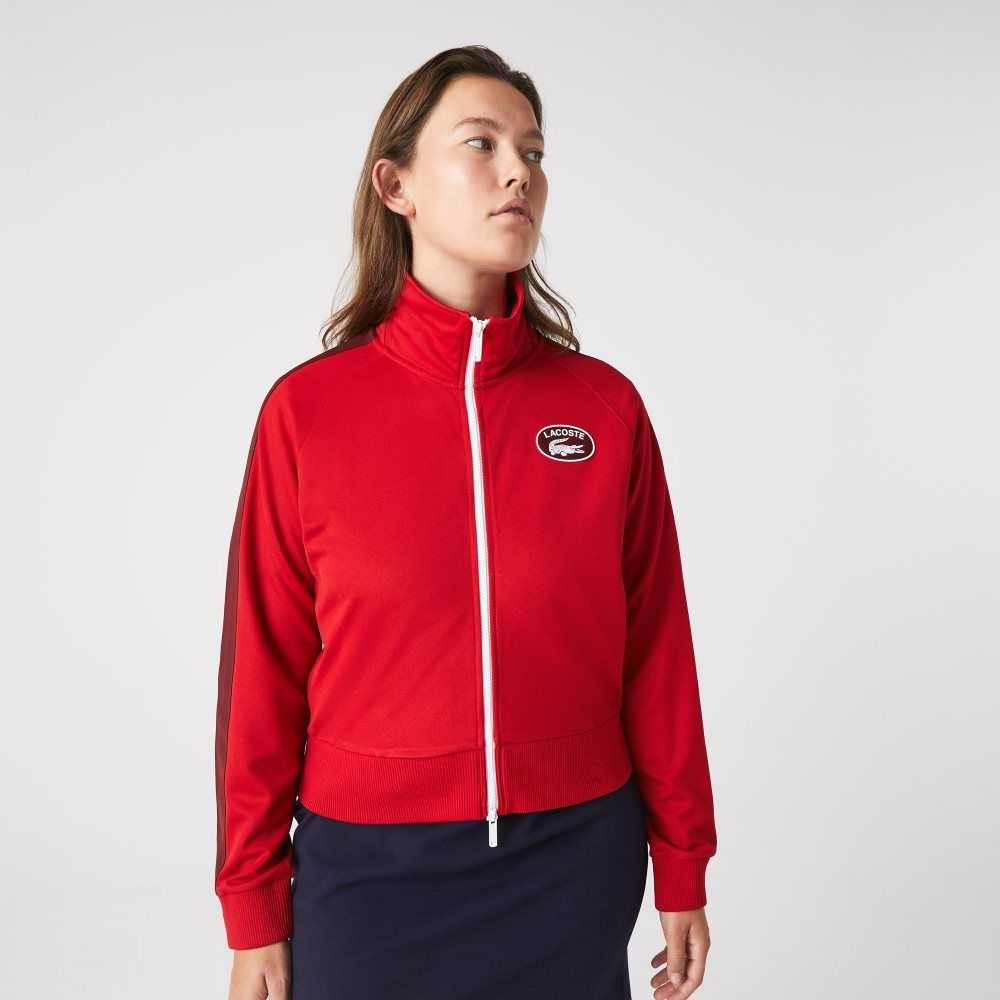 Lacoste Badge Pique Zippered Sweatshirt Red | RPG-865107