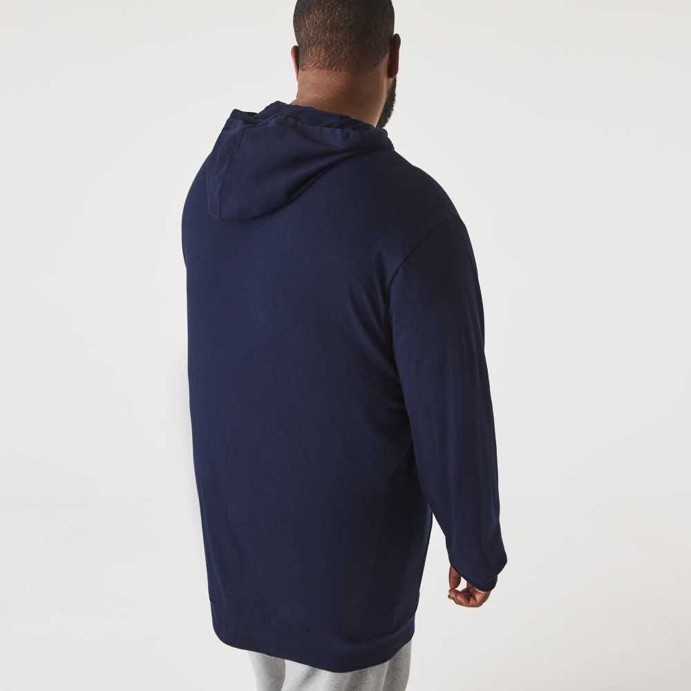 Lacoste Big Fit Hooded T-Shirt Navy Blue | SRV-073168