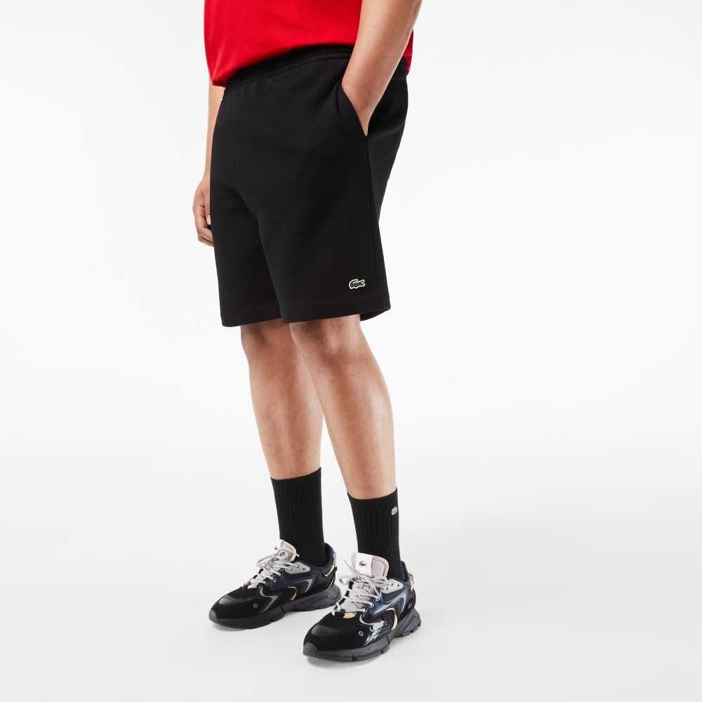 Lacoste Big Fit Organic Cotton Brushed Fleece Shorts Black | VRC-780263