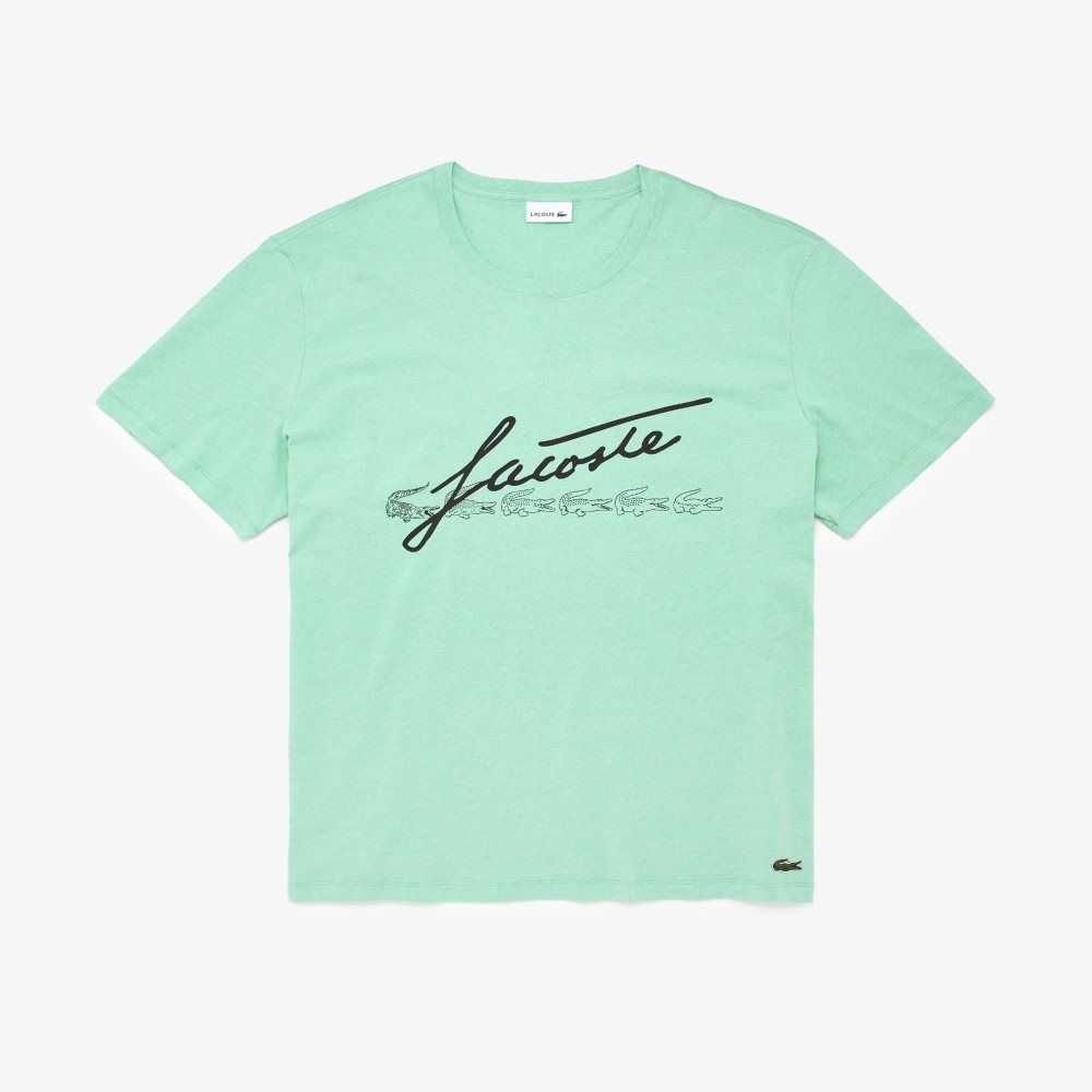 Lacoste Big Fit Signature Print T-Shirt Green | TAB-910538