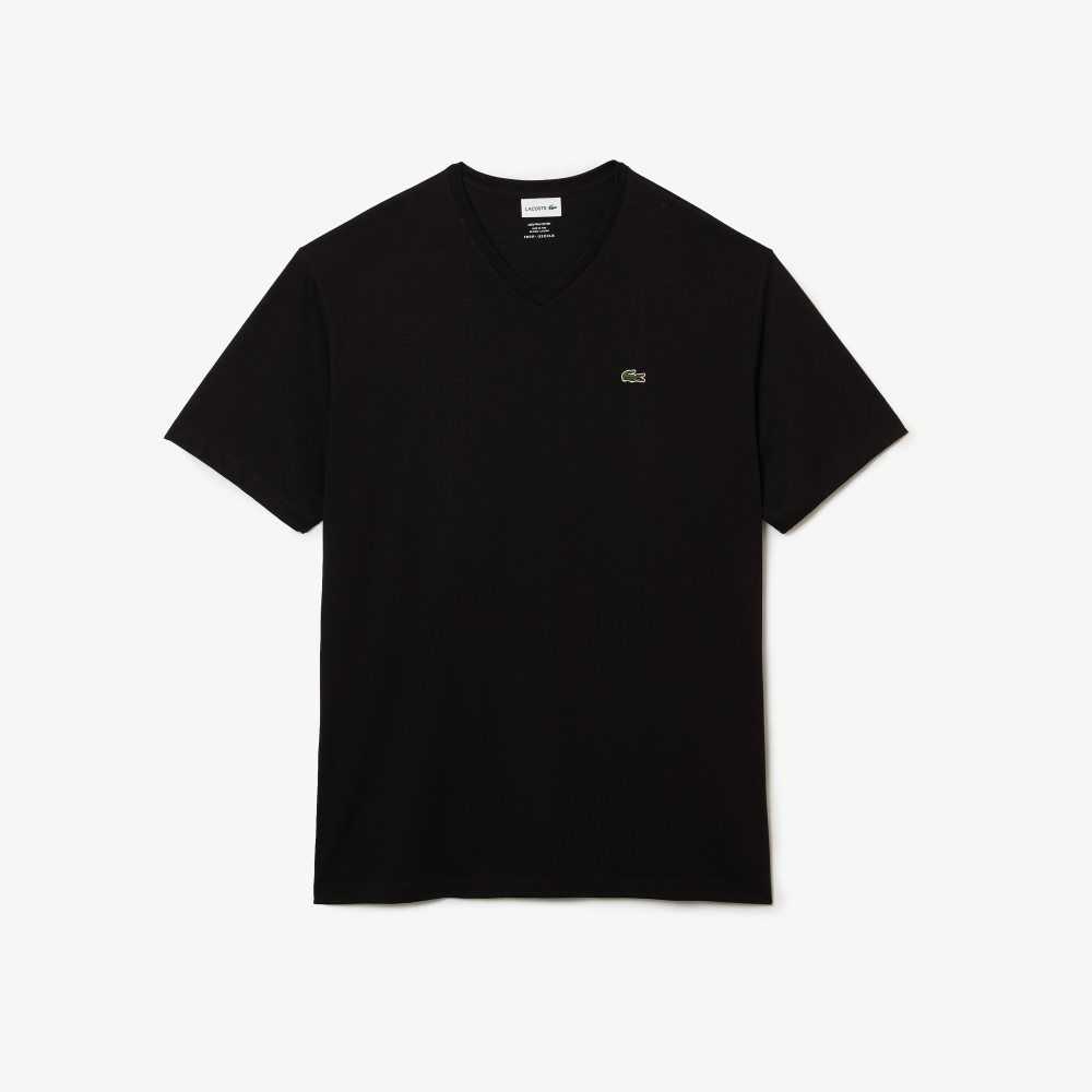 Lacoste Big Fit V-Neck Jersey T-Shirt Black | MUE-395708