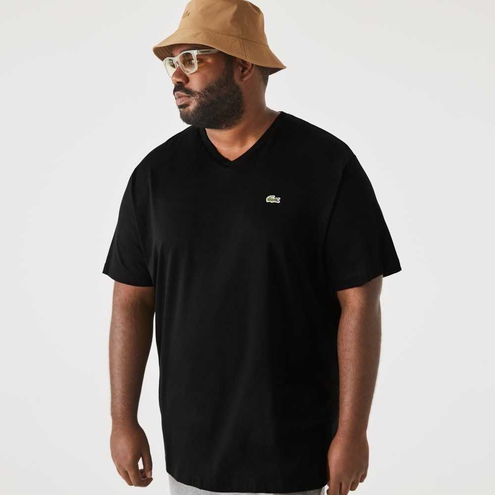 Lacoste Big Fit V-Neck Jersey T-Shirt Black | MUE-395708