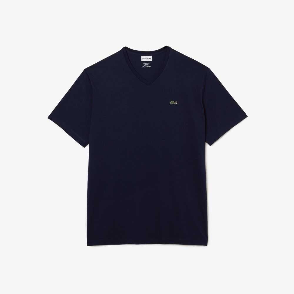 Lacoste Big Fit V-Neck Jersey T-Shirt Navy Blue | XCF-257984