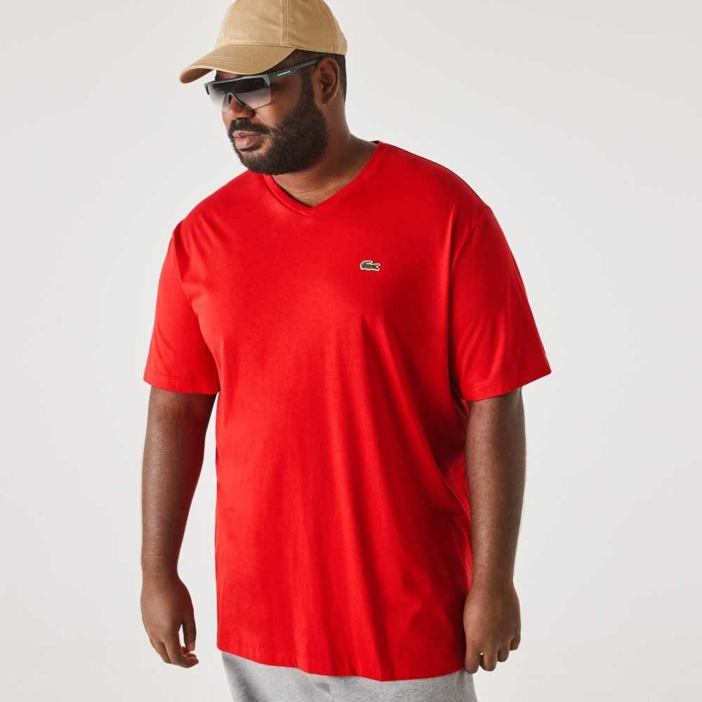 Lacoste Big Fit V-Neck Jersey T-Shirt Red | UES-750248