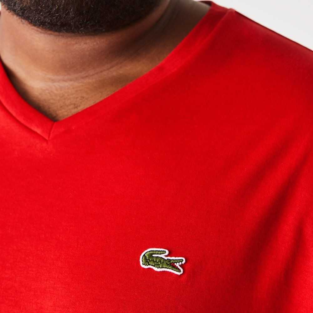 Lacoste Big Fit V-Neck Jersey T-Shirt Red | UES-750248