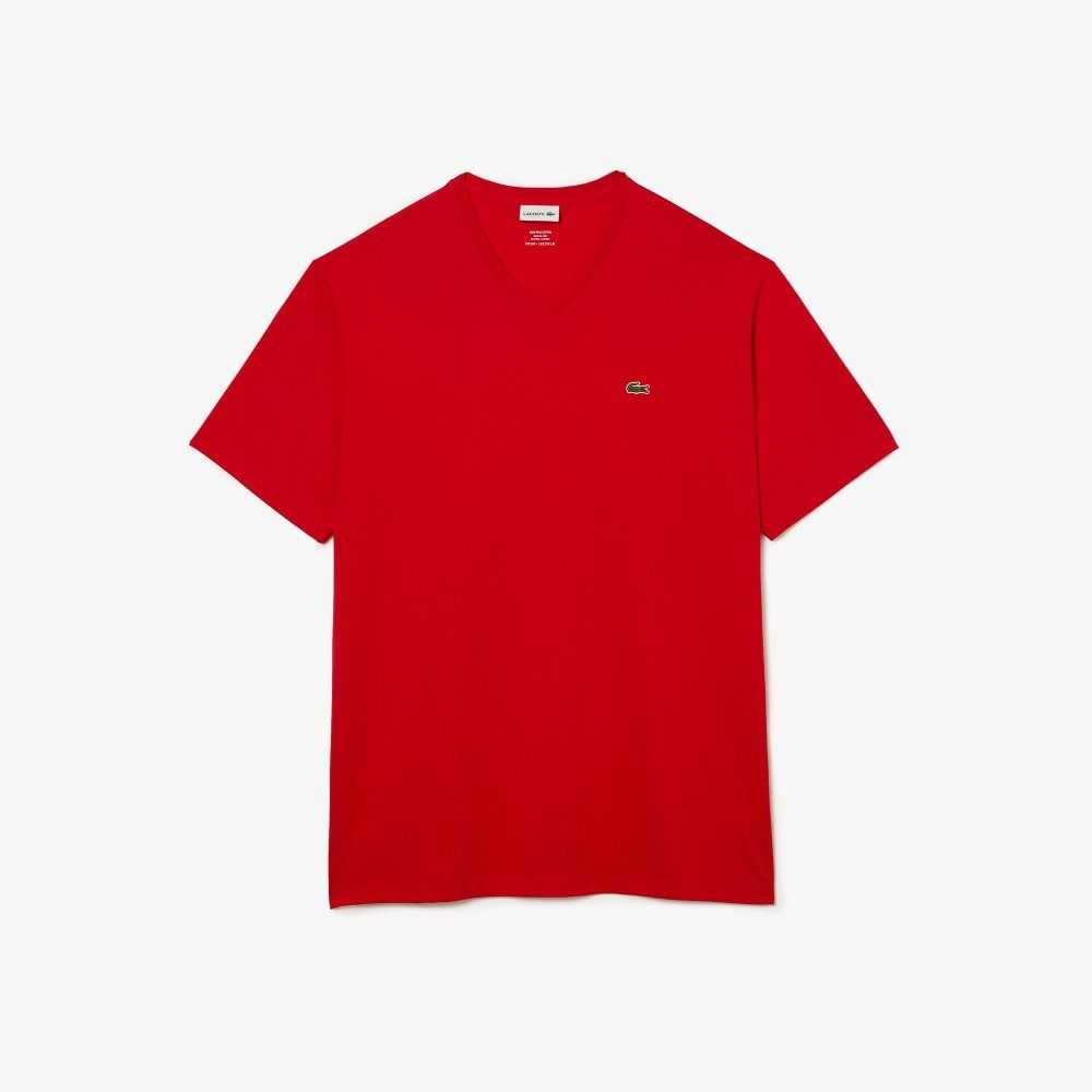 Lacoste Big Fit V-Neck Jersey T-Shirt Red | UES-750248