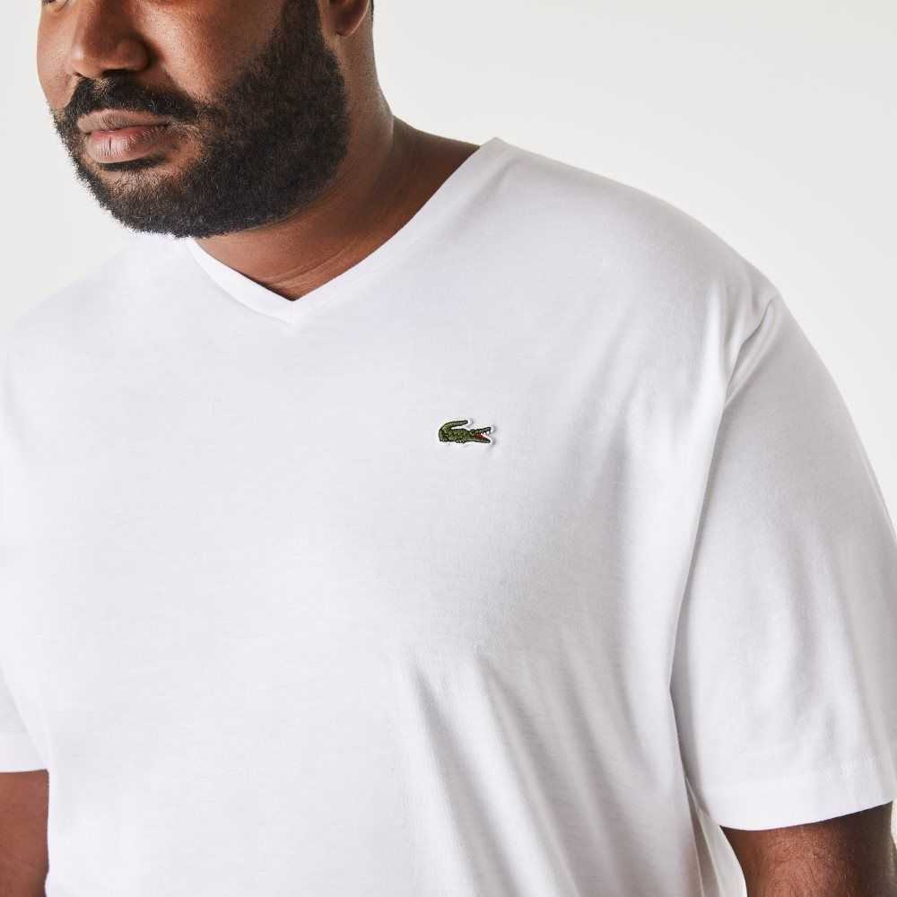 Lacoste Big Fit V-Neck Jersey T-Shirt White | PYA-532718