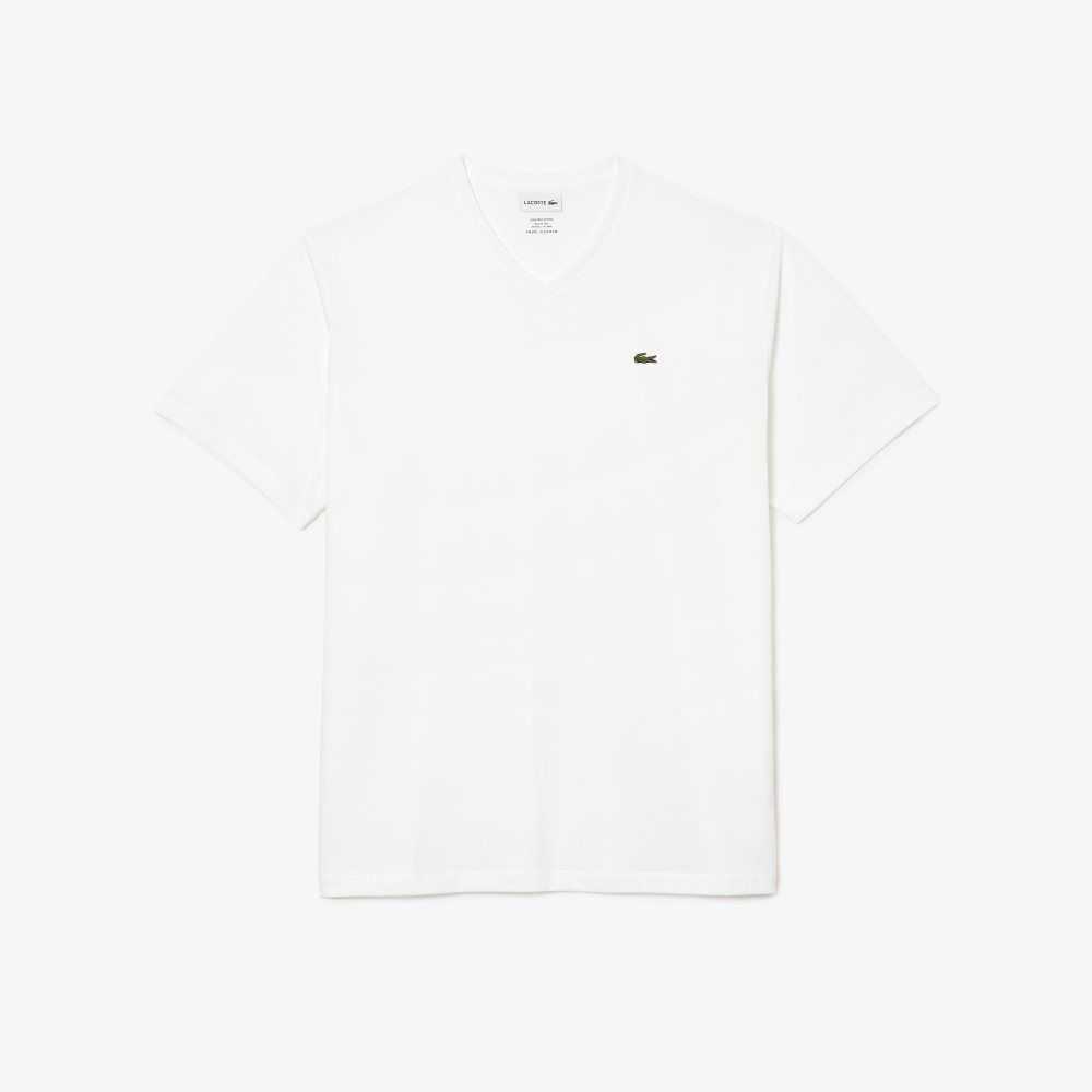 Lacoste Big Fit V-Neck Jersey T-Shirt White | PYA-532718