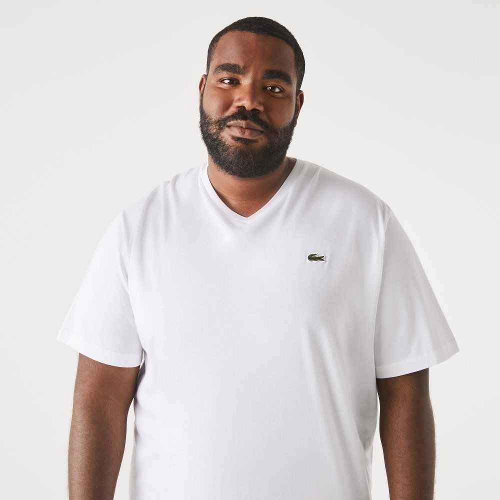 Lacoste Big Fit V-Neck Jersey T-Shirt White | PYA-532718