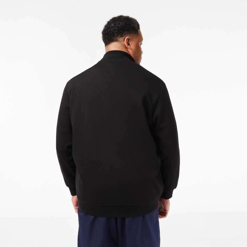 Lacoste Big Fit Zipped Cotton Fleece Sweatshirt Black | NJD-852931