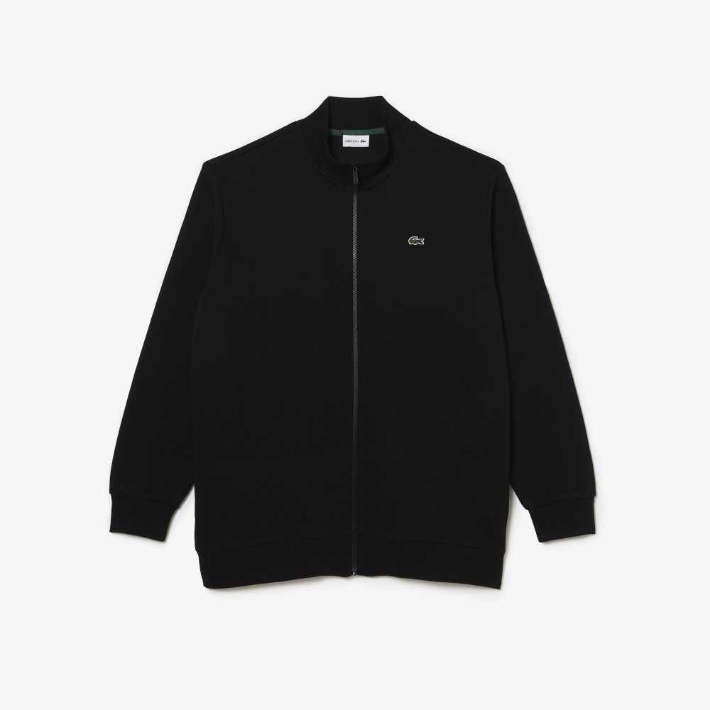 Lacoste Big Fit Zipped Cotton Fleece Sweatshirt Black | NJD-852931