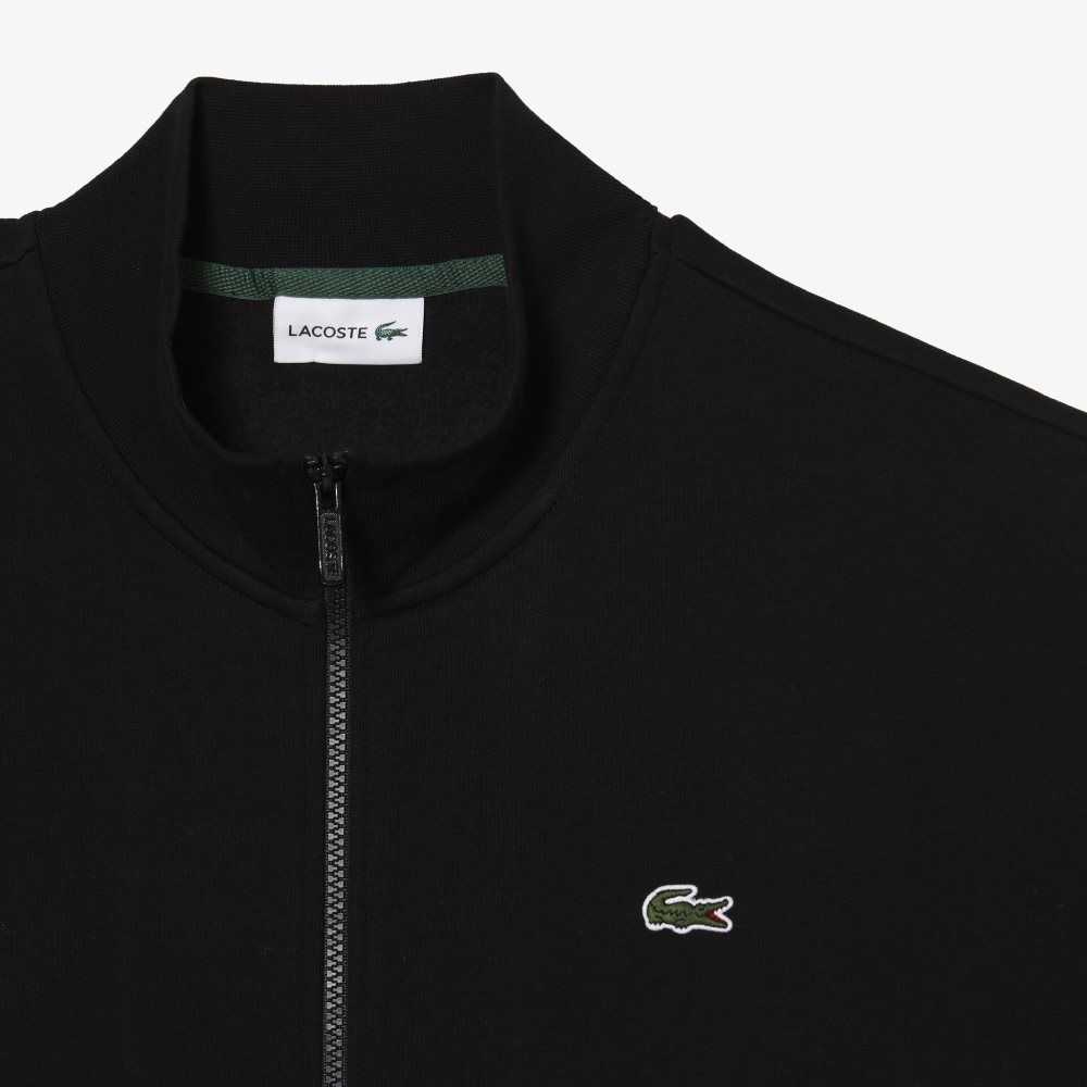 Lacoste Big Fit Zipped Cotton Fleece Sweatshirt Black | NJD-852931