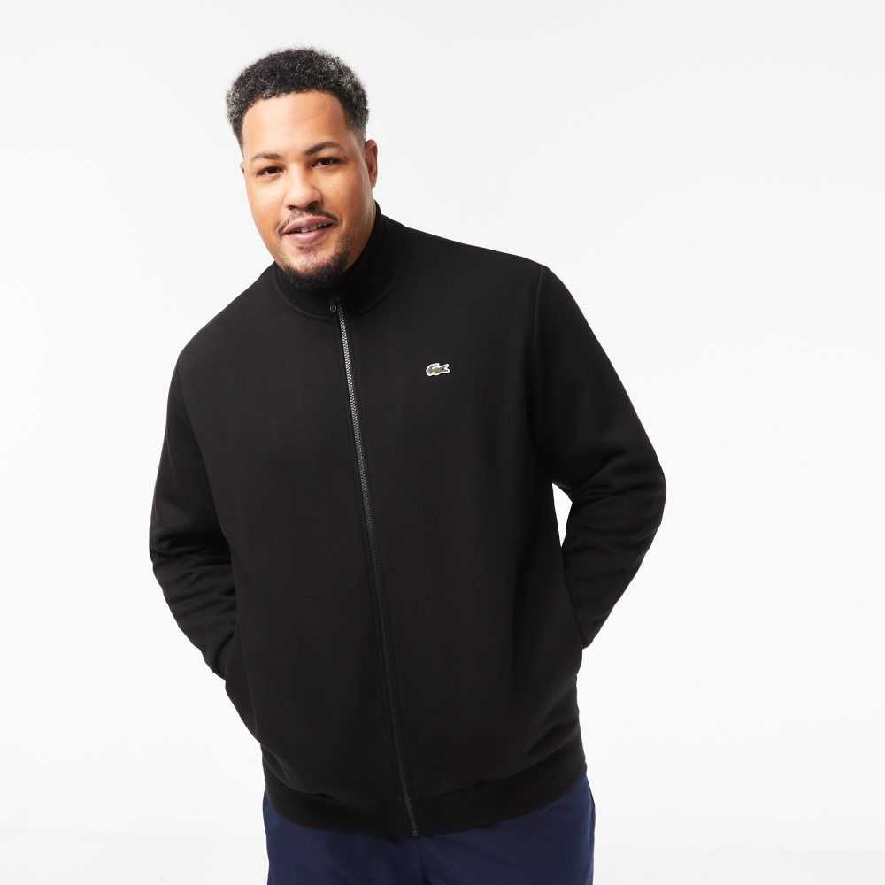 Lacoste Big Fit Zipped Cotton Fleece Sweatshirt Black | NJD-852931