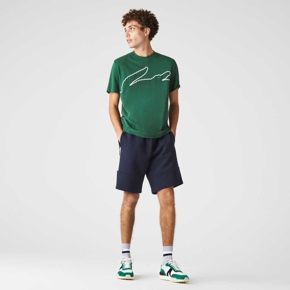 Lacoste Branded Bands Cotton Fleece Blend Shorts Navy Blue | SGR-630591