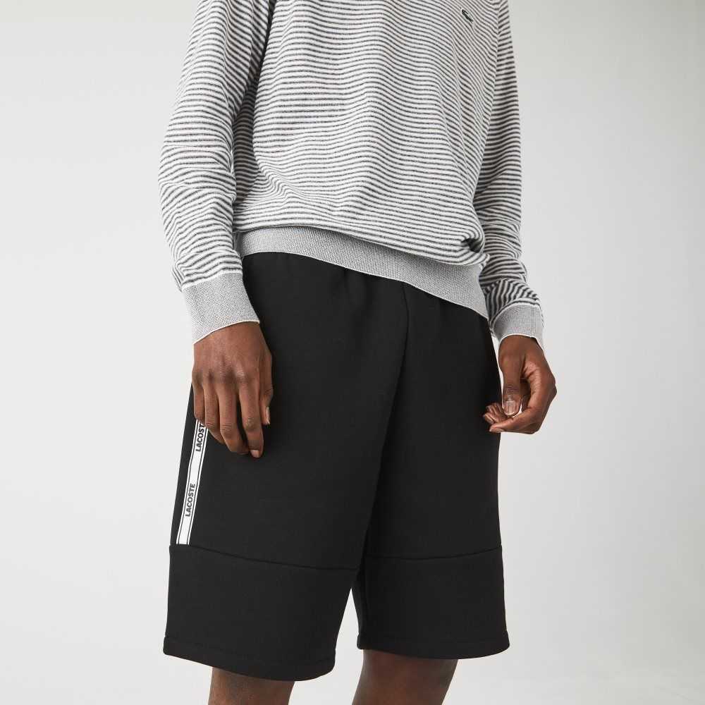 Lacoste Branded Bands Cotton Fleece Blend Shorts Black | YRH-063948