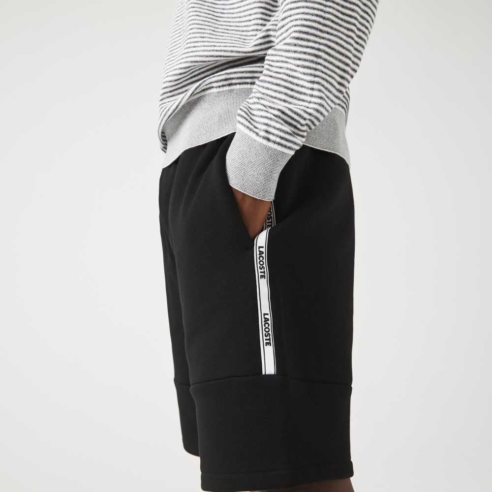 Lacoste Branded Bands Cotton Fleece Blend Shorts Black | YRH-063948