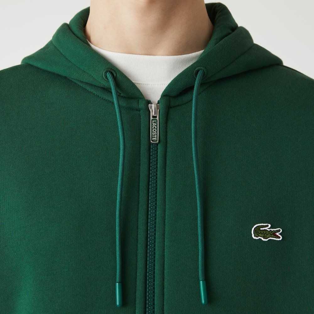 Lacoste Branded Bands Zippered Fleece Hoodie Green | ODH-785613