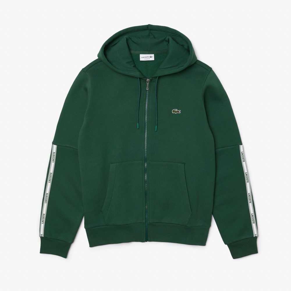 Lacoste Branded Bands Zippered Fleece Hoodie Green | ODH-785613